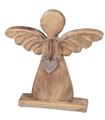 Deko Engel mit Herz Holz Schutzengel Skulptur Figur Frau Elfe Weihnachtsengel
