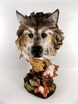 Wolf Kopf Büste Tierfigur Hund Skulptur Deko Tier Figur Statue Wildhund Baby