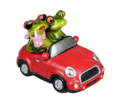 Frosch Paar im Auto Frau Mann Lurch Gecko Echse Deko Tier Figur Skulptur König