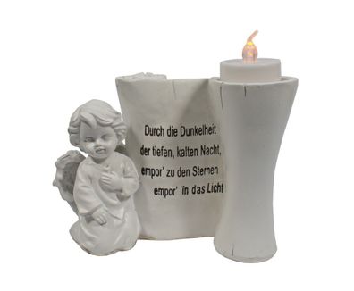 Grabschmuck Engel Teelichthalter Gedenkstein Deko Figur Skulptur Herz Grab Stein