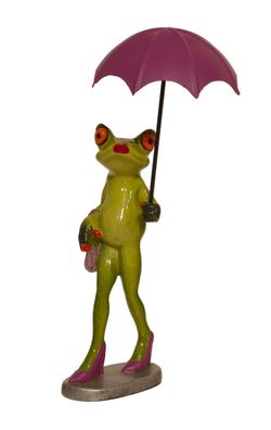Frosch Frau Dame mit Schirm Lurch Deko Tier Figur Ski Skulptur Froschkönig Gecko