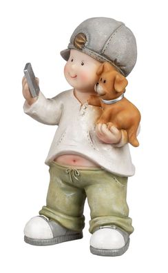 Deko Kind Wichtel Figur Junge Hund Handy Garten Skulptur Mädchen Zwerg Gnom