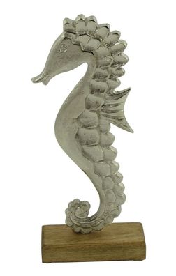 Deko Seepferdchen auf Sockel Metall Maritim Figur Skulptur Objekt Fisch Pferd