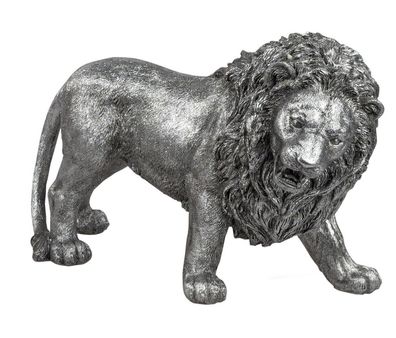 Deko Löwe Katze Silber Leopard Skulptur Afrika Tier Figur Tiger Panther Objekt