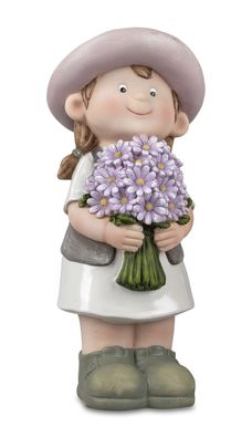 Deko Kind Figur Wichtel Mädchen Blumen Topf Garten Skulptur Junge Zwerg Gnom
