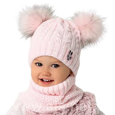 Winter Mütze Mädchen Strick Babymütze Schlauchschal Set Baumwolle gefüttert