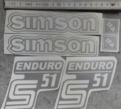 Simson, S51, Enduro, IFA, Aufkleber, Seitendeckel, Tank, Silber transparenter HG