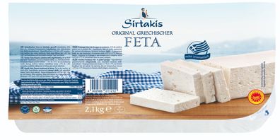 Sirtakis Feta 3x 2,1kg griechischer Schafskäse Block in Salzlake 43% Fett i. Tr.