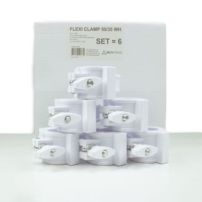FLEXI CLAMP Set weiß (6 Stück) - Kunststoff-Klammer f. Traversen, HalfCoupler