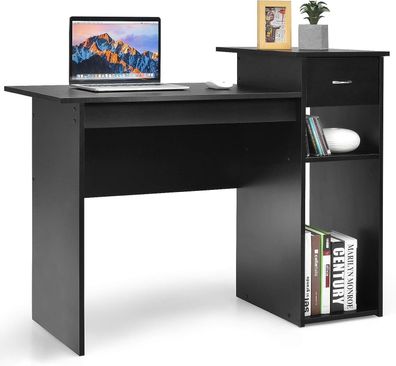 Schreibtisch mit Schublade und offenen Regalen, Computertisch Holz 104 x 50 x 82 cm