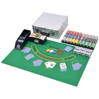 vidaXL Kombiniertes Poker/ Blackjack Set mit 600 Laserchips Aluminium