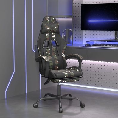 vidaXL Gamingstuhl mit Fußstütze Drehbar Schwarz Tarnfarben Kunstleder
