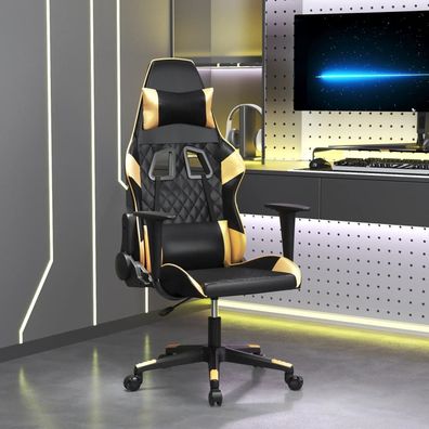 vidaXL Gaming-Stuhl mit Massagefunktion Schwarz & Golden Kunstleder