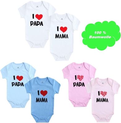 2er / 1er Pack Baby Bodys Ich Liebe I love Mama & I love Papa Body Geburt Herz