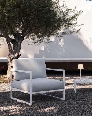 Outdoor Sessel Comova 78 x 85 x 85 cm Aluminium Weiß Stuhl Gartenstuhl Sitz Neu