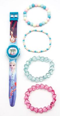 Disney Frozen 2 / Die Eiskönigin 2 - LCD Uhr mit 4 Perlenarmbändern