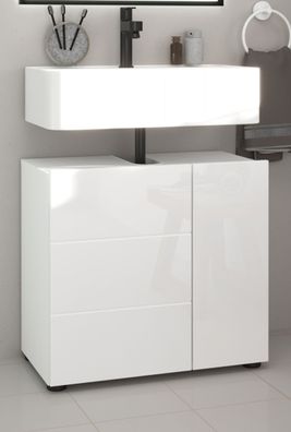 Waschbeckenunterschrank weiß Hochglanz Badezimmer Waschtisch Unterschrank Vira 60 cm