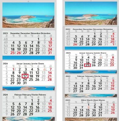 3 / 4 Monatskalender 2024 Wandkalender Fotokalender Motivkalender Kalender mit Strand