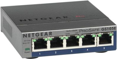 Netgear GS105E Managed Switch 5 Port Gigabit Ethernet LAN Switch Plus QoS Grau