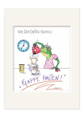 Passepartout Bild Frosch Vor dem ersten Kaffee 24x30 cm Kunstdruck H. Brosien
