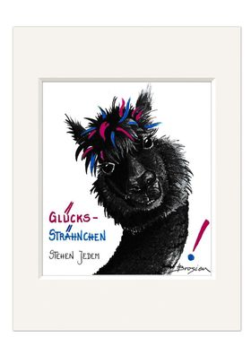 Bild Alpaka | Glückssträhnchen stehen jedem | Kunstdruck Passepartout | 30cm