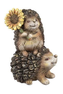 Dekofigur Igel Pärchen mit Sonnenblume | Figur Gartendeko Gartenfigur | 18x12 cm