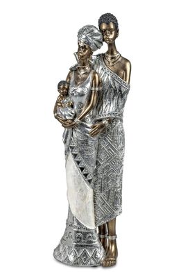 Afrikanische Dekofigur Familie silber gold Afrika Figur Skulptur Zierfigur 32 cm