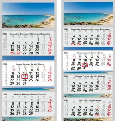 3 / 4 Monatskalender 2024 Wandkalender Fotokalender Bürokalender Kalender Traumstrand
