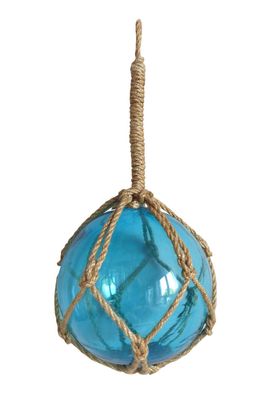 Dekohänger Glaskugel türkis im Makramee Netz Fischerkugel | Maritim | 29x13 cm
