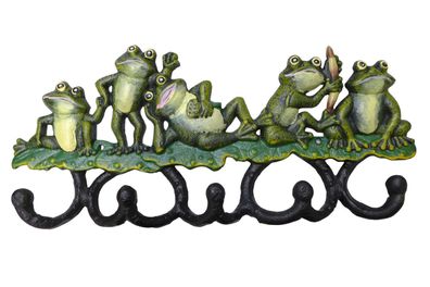 Hakenleiste Frosch Gruppe | Frösche | Wandhaken Haken Haus Garten | 32x15 cm