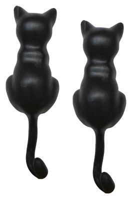 2x Haken Katze schwarz | Garderobenhaken Katzenhaken Katzendeko Wanddeko 19x6cm