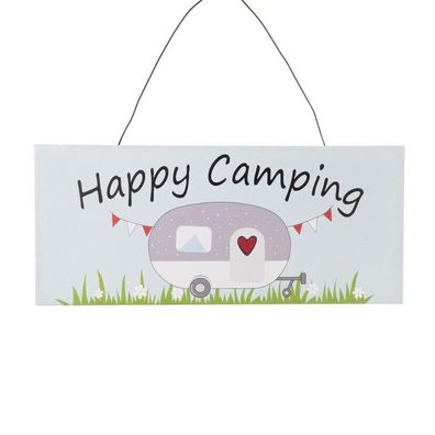 Schild Happy Camping | Metallschild Dekohänger Hängedeko Türschild | 30cm
