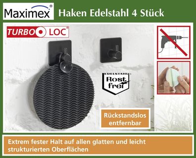 Turbo-Loc&reg; Haken Edelstahl schwarz 4er Set