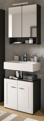 Badmöbel Set 2-tlg in weiß matt und grau Waschbeckenunterschrank Spiegelschrank Lago