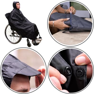 Regenschutz für Rollstuhlfahrer ohne Ärmel mit Kapuze und Knöpfe Universal