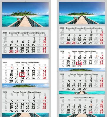 3 / 4 Monatskalender 2024 Wandkalender Fotokalender Bürokalender Kalender Malediven