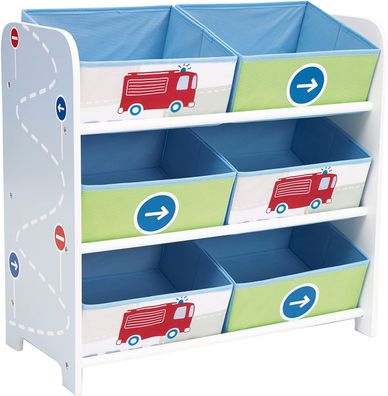 Fahrzeuge - Regal zur Spielzeugaufbewahrung mit sechs Kisten für Kinder