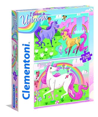Clementoni 24754 - 2 x 20 Teile Puzzle - Unicorns, Einhörner