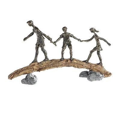 Bronzefarbene Skulptur "Balance", Vater mit zwei Kinder, von Gilde, 8x35x23cm
