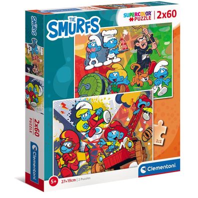 Clementoni 24792 - 2 x 60 Teile Puzzle - Supercolor - Die Schlümpfe