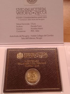 Original 2 euro 2023 Vatikan Perugino im Klappfolder 2€ 2023 Perugino Vatikan