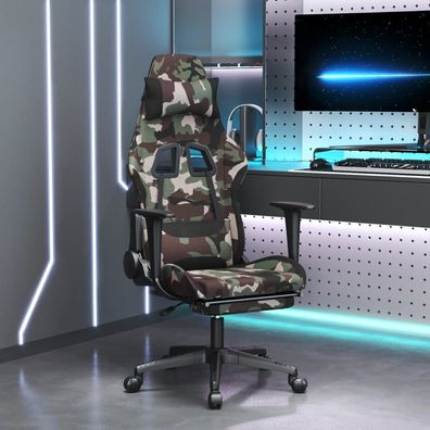 vidaXL Gaming-Stuhl mit Massage & Fußstütze Schwarz Camouflage Stoff