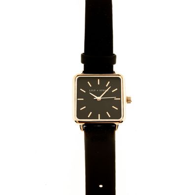 Lily + Stone Armbanduhr, schwarzes Zifferblatt, schwarze Schnalle, Armband Schwarz...