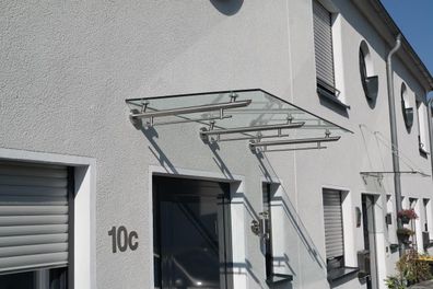 Edelstahl Vordach Türvordach SMART für Haustür mit VSG/TVG Glas, optional Seitenteil
