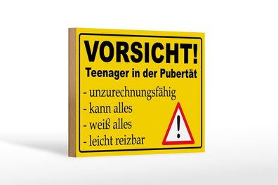 Holzschild Hinweis 18x12cm Vorsicht Teenager in Pubertät Deko Schild