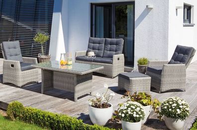 Lounge-Comfort-Gruppe Roseville (Sessel, Sofa, Hocker, Tisch) Grau-Weiß
