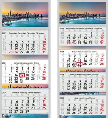 3 / 4 Monatskalender 2024 Wandkalender Fotokalender Bürokalender Kalender USA Stadt