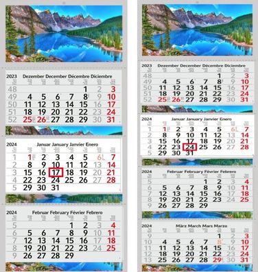3 / 4 Monatskalender 2024 Wandkalender Fotokalender Bürokalender Kalender Berge See