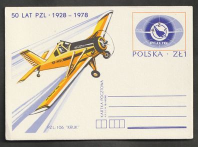 Ganzsache Polen 50 Jahre polnische Flugzeugwerke Pezetel postfrisch P 729