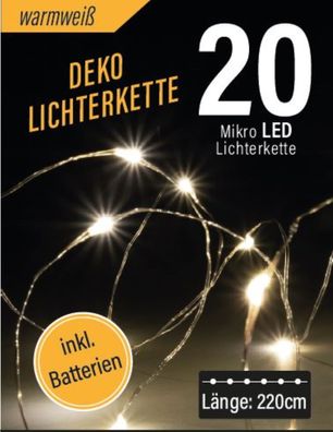LED Mini Lichterkette Knopfzellen 20 Birnen für innen Deko Karneval Fasching
